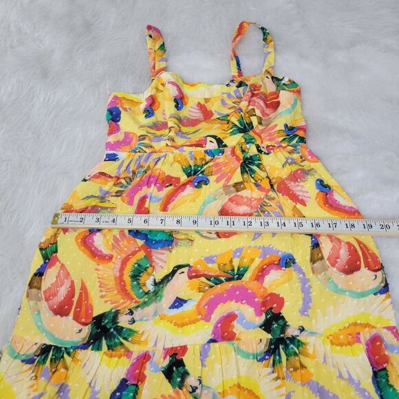 Farm Rio Yellow Textured Tropical Floral Swiss Dot Tiered Maxi Dress Medium - Picture 8 of 14